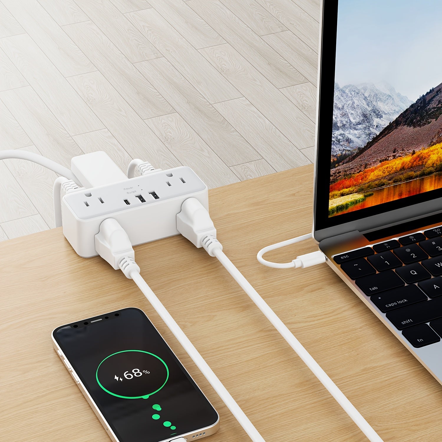 US Plug Extension Socket with USB Ports Surge Protection Clamp Design Electrical Socket 6ft Extension Cord Output Power Socket for Home Office Kitchen Desktop/Bed Edge Power Strip 1250W Max