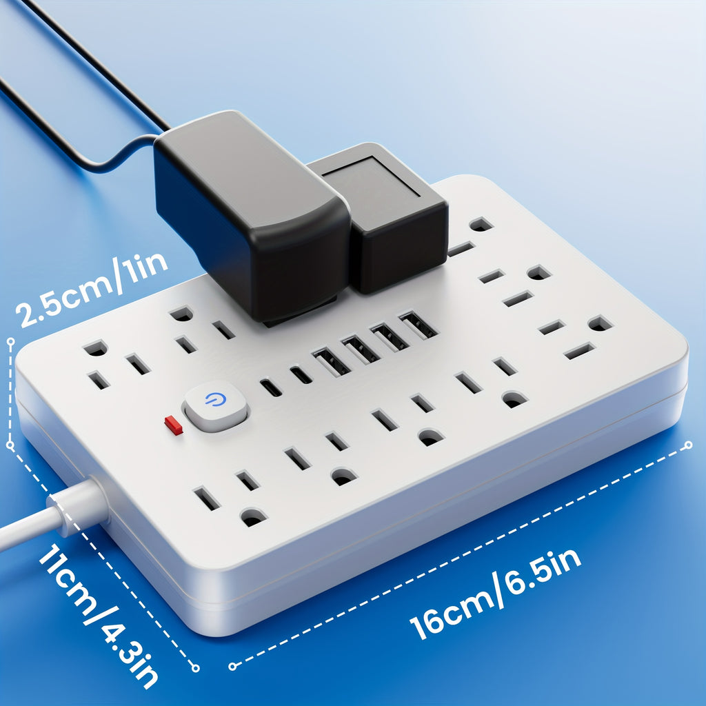 17-in-1 Flat Plug Power Strip Surge Protector with 11 Spacious AC Outlets and 6 USB Ports (including 2 Type-C) with Overload Protection