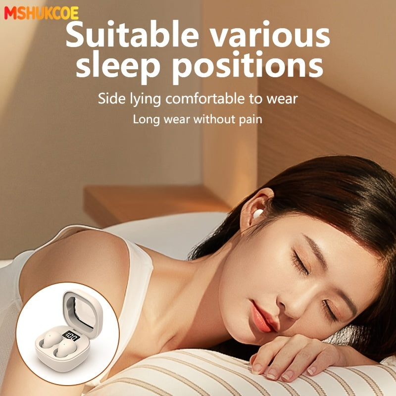 MSHUKCOE Invisible Sleeping Headphones - Ultra Thin Sports in Ear Wireless Wireless Earphones, 6D Bass Sound Effect HIFI Music Earbuds, Low Latency, Dual Noise Reduction And Sleep/Game Mode, Ultra Long Battery Life, Suitable for Birthday Gifts