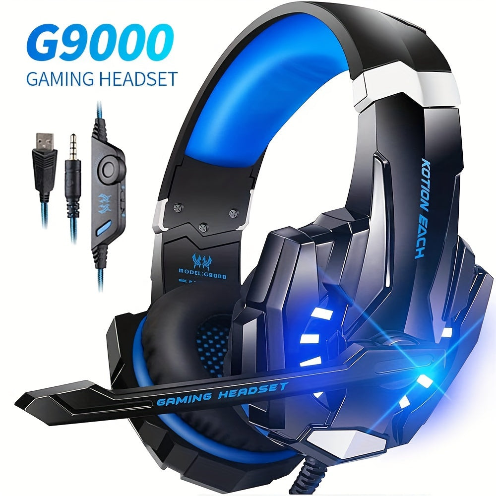 G9000 Gaming Headset, Surround Stereo Gaming Headphones with Noise Cancelling Mic, LED Lights & Soft Memory Earmuffs for PS5/ PS4/ Xbox One/Switch/PC Mac Computer Games