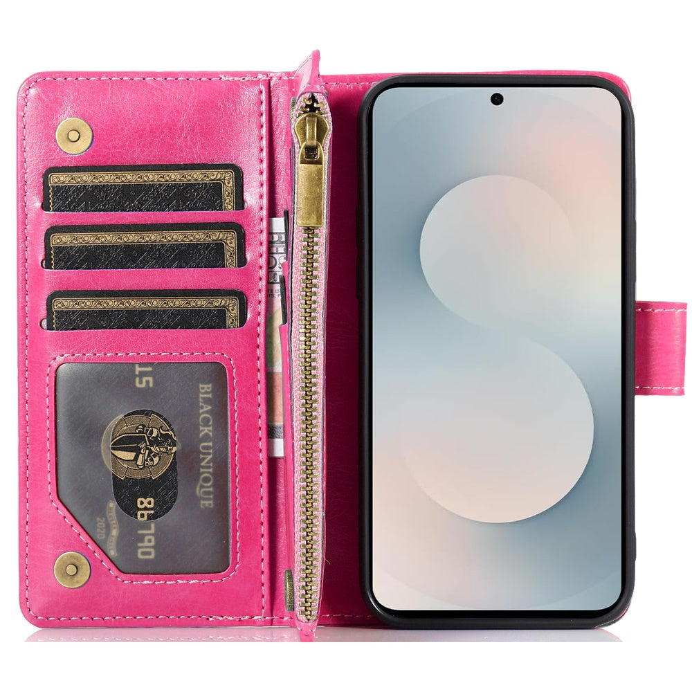 For Samsung Galaxy S25 FE Phone Case, Luxury Wallet Card ID Zipper Money Holder Case Cover