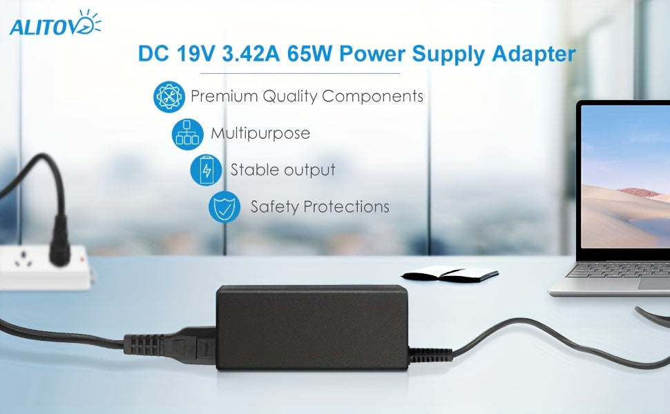 ALITOVE 19V 3.42A 65W With 9 Adapters, DC Power Adapter, Laptop Charger, Monitor Power Cord. Multi-interface Design Supports Adaptation To Various Devices Such As Monitors, Laptops, And Audio Equipment