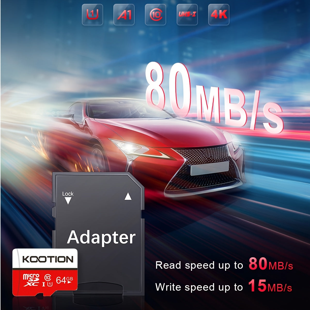 KOOTION 10pcs/5pcs 64GB 32GB 512MB TF Memory Card with SD Adapter Mini SDXC Card UHS-I C10 U1 TF Memory Card Full HD High Speed TF Card for Smartphone Tablet Laptop Action Camera Dash Cam Drone Game Console