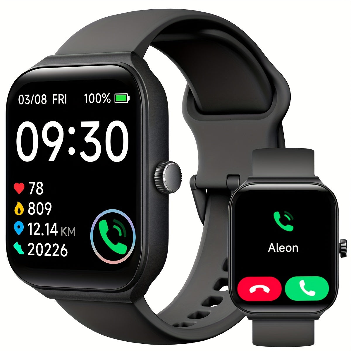Smartwatch - 1.95" Display, Call Answering, 100+ Sport Modes, Step Counter, Sleep Tracker, Wireless Connectivity, Compatible with Android & iPhone, USB Rechargeable, with Built-In Alexa - Ideal Gift, Health Monitoring Wristband, Casual Style Watch