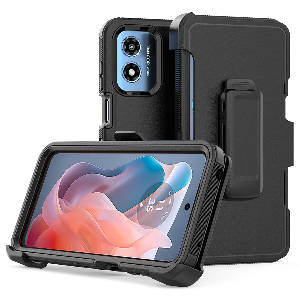 Phone case: for Motorola Moto G Play 2024 Case with Belt Clip Holster Kickstand, Durable Rugged Shockproof Protective Phone Cover, All-round Protection, Durable Multi-Layer Design, 3in 1 Heavy Duty Protection, That Offers Comprehensive Protection