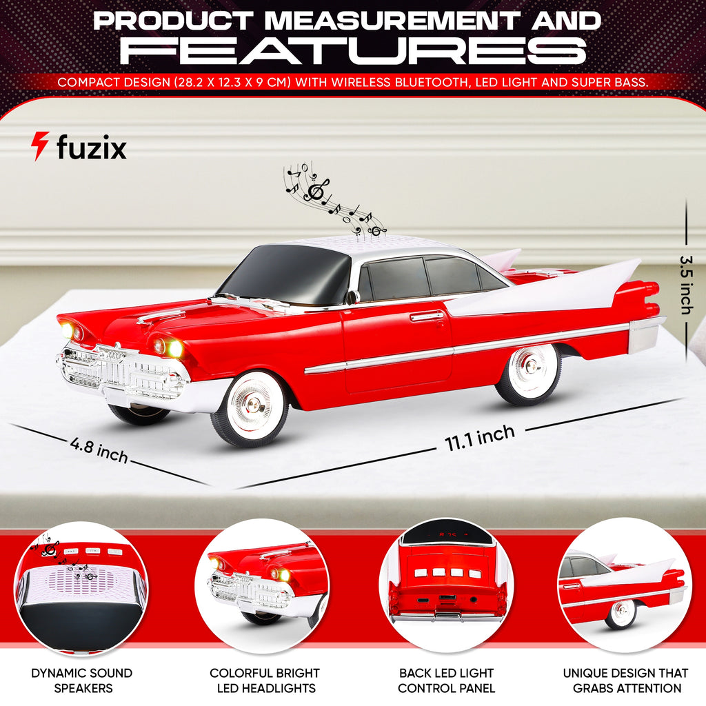 Fuzix WS-1965 Car Bluetooth Portable Speaker, Retro Car-Style Wireless Stereo Speaker with LED Headlights and Taillights, AUX/USB/TF/FM Radio Playback, Rechargeable Battery, High-Power Clear Sound, Multiple Playback Modes, Perfect Festival Gift, Ideal for
