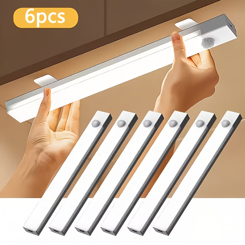 [Smart LED Motion Sensor] 6pcs Smart LED Motion Sensor - Dimmable Cabinet Light, USB Charging Smart Night Light, 3 Adjustable Modes, Night Light, Suitable For Bedroom, Stairs, Kitchen, Piano Room, And Dance Studio, Bedhead Reading Light | Indoor Sports Ca