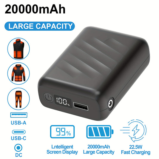 20000mAh High-Capacity Power Bank | 5V/7.4V LED Display, DC/USB/Type-C Output, Fast 22.5W Charging, Portable Charger Compatible With Smartphones, Tablets, and More | GAROERFAR Brand, Lithium Polymer Battery