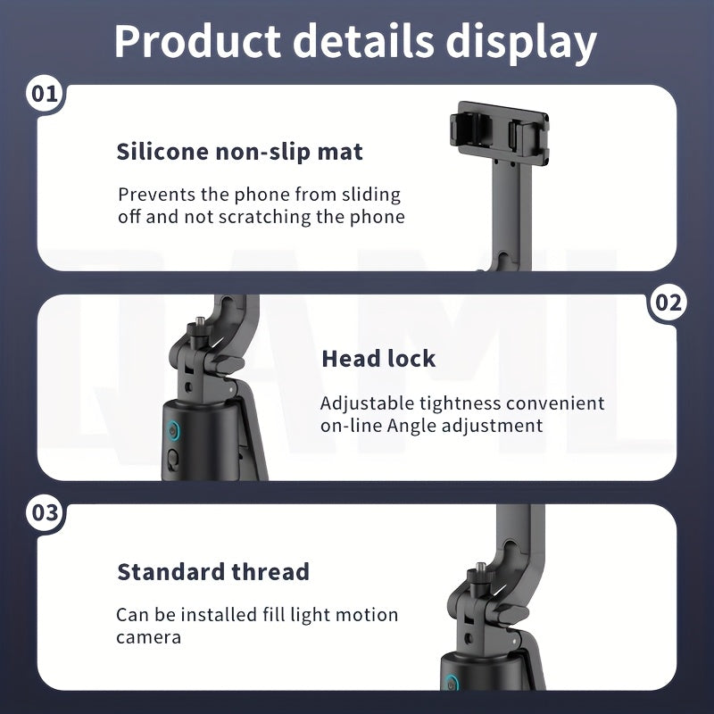 QAML 2025 NEW Q13 Aluminum Alloy Selfie Stick Tripod with 360° Face Recognition, Multi-Function Phone Holder with Remote, Extendable Travel Stand for iPhone, Android, Camera, Live Streaming, Video Platforms Vertical Adjustment for iPhone & Xiaomi Smartpho