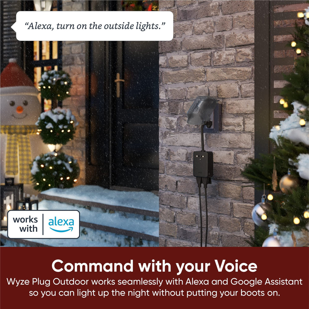 Wyze Plug Outdoor, Dual Outlets Energy Monitoring, 2.4GHz WiFi Smart Plug, Works with Alexa, Google Assistant, IFTTT, No Hub Required, Black
