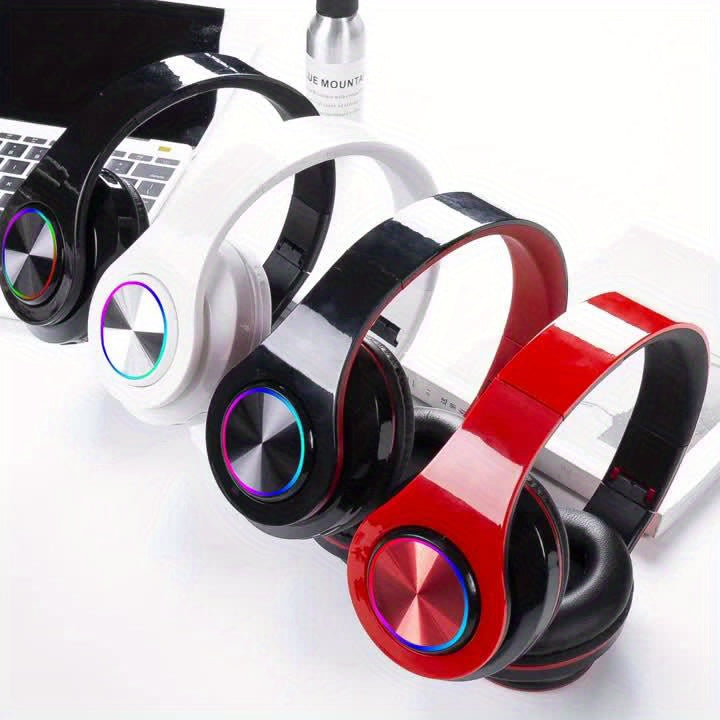 Wireless Headphones, 2025 NEW Headset Subwoofer 5.3 Mobile Computer Game Music Sports Over Ear Earphones, Headphones Wtih LED Light, Portable Folding Headphone Active Noise Canceling Headphones, Wireless Headphones with Deep Bass, USB Rechargeable