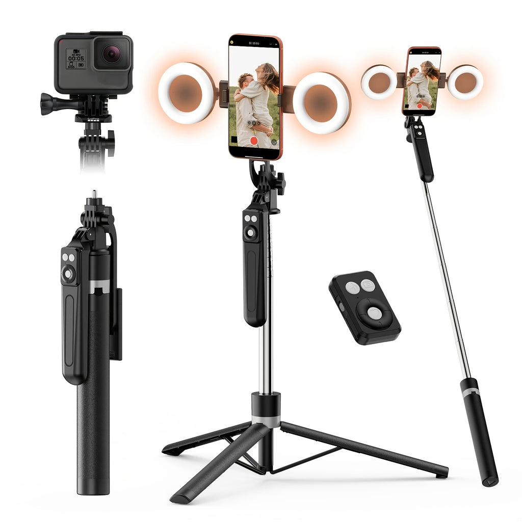 2026 New Selfie Stick Featuring a Tripod | Extends to 170Cm/67In, Comes with Remote And Phone Holder, Optional Dual Light Model, Perfect for Video Blogging And Live Streaming, Works with Cameras/Gopro Using 1/4 Mount