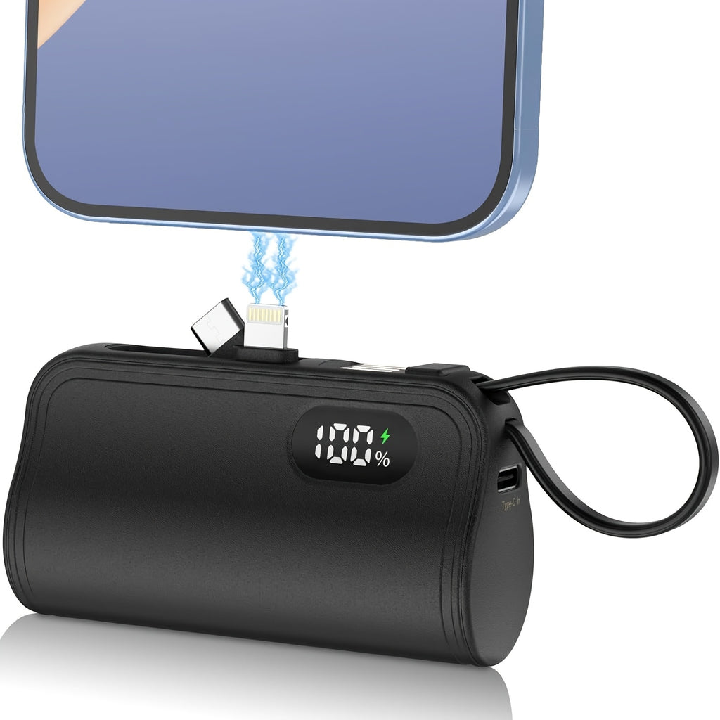 2026 New Model, 3-in-1 Mini Power Bank 6000mAh Mobile Power, Built-in USB-C And For IPhone Dual Charging Plugs 22.5w Fast Charging, LCD Display, With Phone Stand And USB Charging Cable, Compatible With Various Phones And Other Electronic Devices