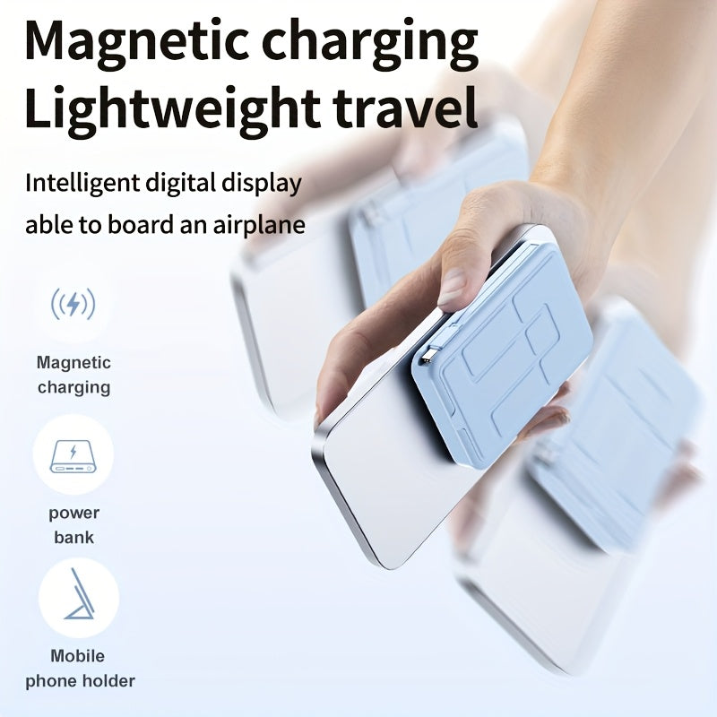 10000mAh Magnetic Power Bank, USB-C Fast Charging External Battery Pack, Built-in Data Cable, Can Charge 5 Devices And Laptops Simultaneously, with Stand - Suitable for Travel, Work, And Daily Use, Laptop, Tablet, Multi Device Charger, Travel, Hiking, Cam