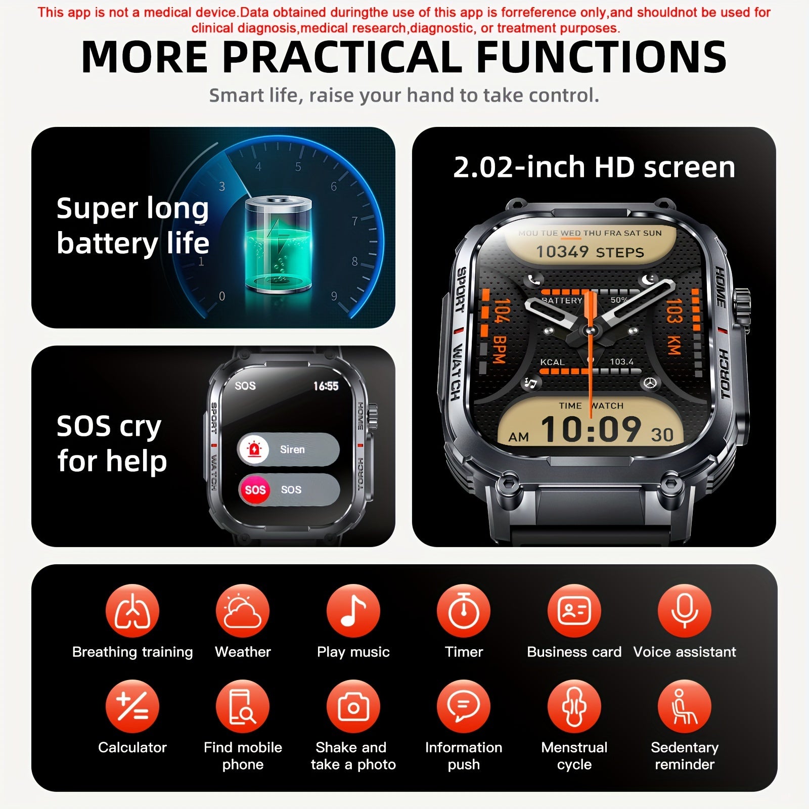 [Ideal Gift] 2.02" Smartwatch, Smart Watches for Men Women, 100+ Sport Modes, Answer/Dial Calls Watch with LED Flashlight, Waterproof, TFT Screen, Sleep Tracker, Fitness and Activity Tracker Compatible with iPhone and Android Phones - Gifts for Men/Father