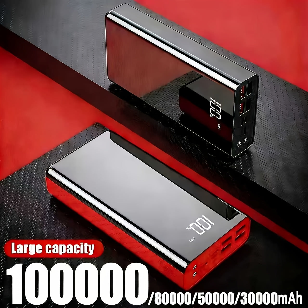 100000/80000/50000/30000mAh High-Capacity Fast-Charging Power Bank With LED Light/Power Display, 4 USB Ports, Type-C Interface, Compatible With IPhone/Android Devices, Outdoor Emergency Backup Battery Pack, New Year Gift