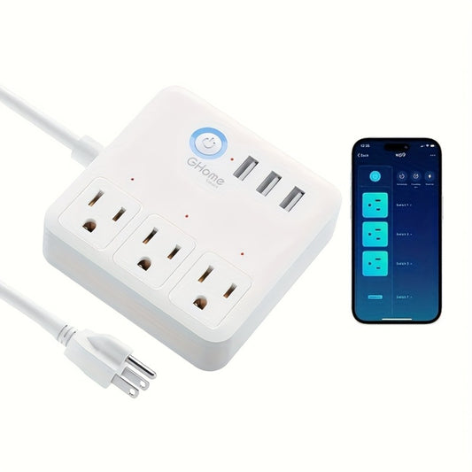 GHome Smart Power Strip with 3 USB Ports And 3 Individually Controlled Smart Outlets, Voice Control Compatible with Alexa & Google Home, Works with GHome & Tuya APP, 4ft/ 1.2m Power Cord, Timer Function, Surge Protection, 2.4GHz Wi-Fi Only, US Plug