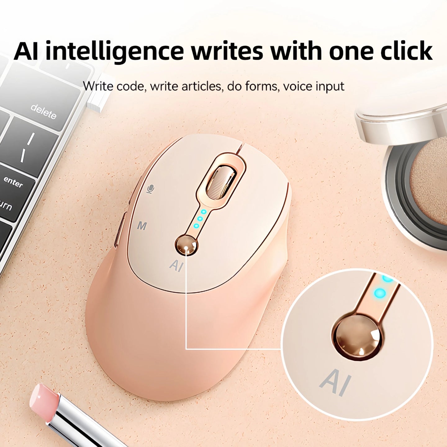 AI Smart Wireless Mouse - Includes AI Office Features at No Extra Cost, Voice-To-Text & Real-Time Translation, AI Writing & PPT Creation, Silent BT+2.4G Dual Mode, Rechargeable with Battery Display, Portable for PC, Laptop & Tablet
