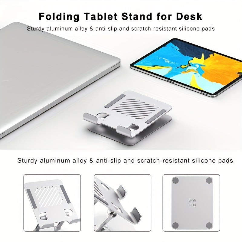 VANSUNY 360 Rotating Base Adjustable Tablet Stand Aluminum Alloy Stand Suitable for Tablet Stand Compact Portable Stand Smartphone Stand Silvery