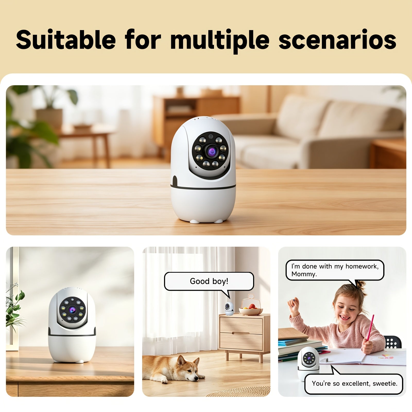 2 Indoor Cameras, Home Security, 355° Rotation, Suitable for Child and Pet Monitoring, Motion Detection, Full-Color Night Vision, Two-Way Audio, 2.4G/5G WiFi, Cloud Storage and Up to 256GB TF Card Recording, Alexa Support, The Perfect Gift