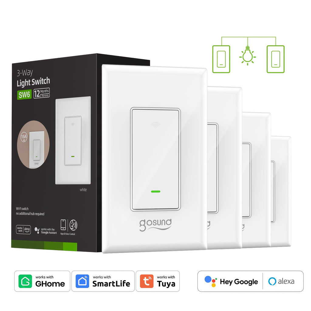 Gosund Smart Switch, 3-Way Wifi Smart Light Switch Compatible with Alexa And Google Home, Scheduling Timer And Voice Control, Neutral Wire Required, 3-Way Wall Mounted, FCC ID, 2.4Ghz Wifi Solely