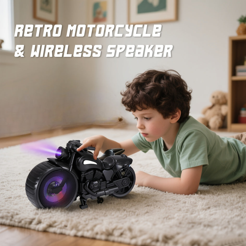 [Black/Red/Sliver Random] Portable Wireless Speaker, Retro Motorcycle Speaker, USB & TF Card Support, Front & Rear Flashing Lights, Stereo Sound, Portable Design for Home & Outdoor Use, Vehicle Audio Upgrade, Modern Car Accessory