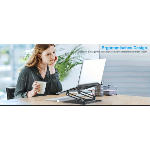Sturdy Metal Adjustable Ergonomic Laptop Stand for Desk | 360° Rotating Base & Foldable Design, 360° Adjustable Angle, Compatible with MacBook Pro/Air & 17-inch Notebooks, Portable Workspace Enhancer | Durable Iron Construction