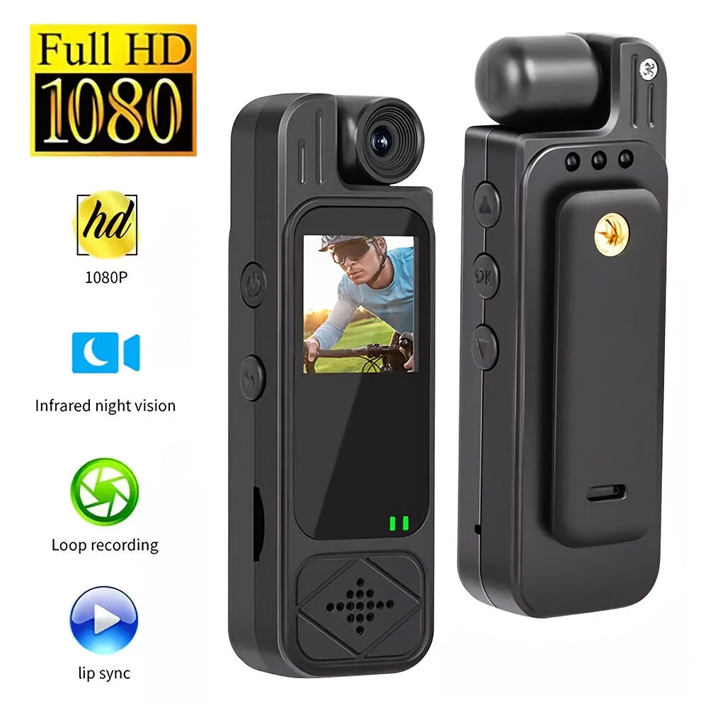 1pc Full 1080P HD Mini Camera with 180° Rotating Lens, Night Vision, 5-Hour Battery Life, Loop Recording, Infrared Lights, Ideal for Outdoor Sports & Travel, Night Vision Capture | Sleek Black Camera | Multifunctional Camera