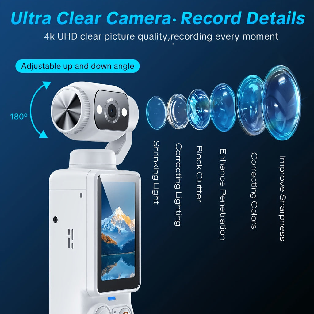 W&O Video Recording Pocket Camera - 1.9 Inch Screen, 180° Rotating Camera Shot, 2000mAh Battery, USB-C Charging, Webcam Camera, 32G Memory Card, Outdoors Sports Camera, Suitable for Cycling, Travel, And Personal Use - Great Birthday Christmas Gift.