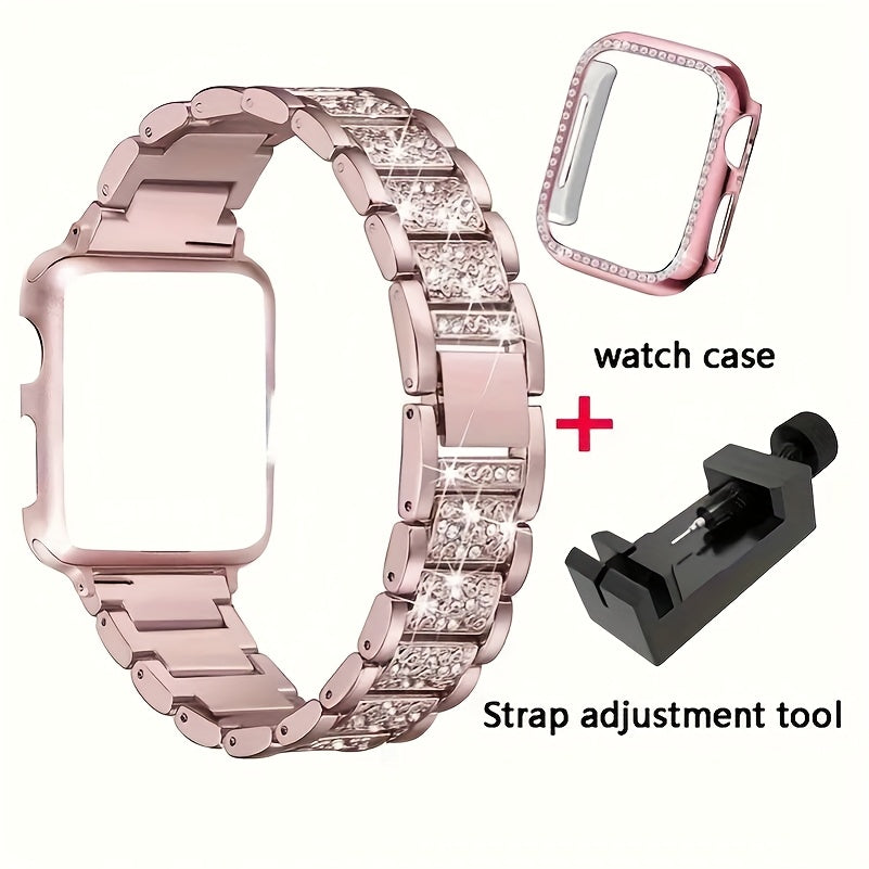 [Starry Sky Diamond Watch] Apple Watch Ultra/Ultra 2 Starry Sky Full Diamond+Double Row Diamond Fashionable Watch Case Strap+Case | Suitable For 38/40/41/42/44/45/49mm 1/2/3/4/5/6/7/8/10 SE