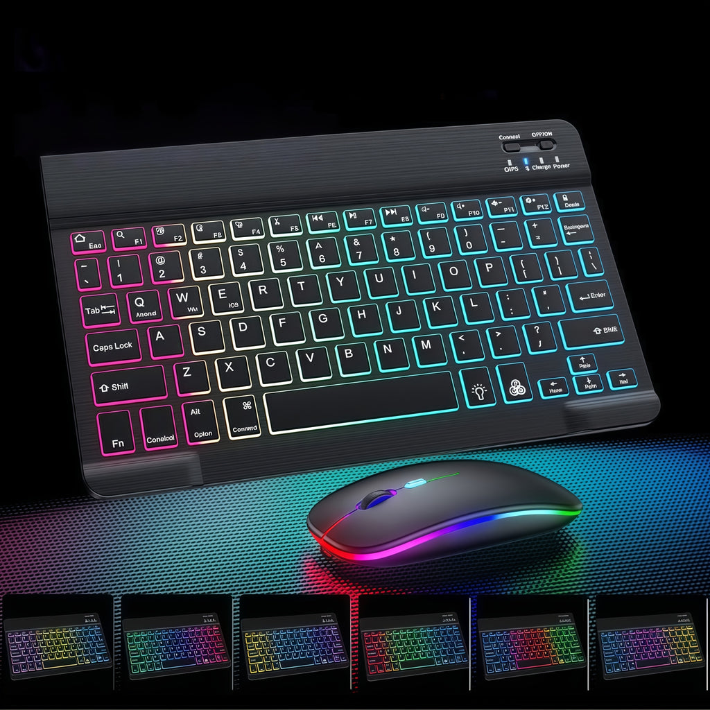 KLZO Keyboard and Mouse Combo Compatible for PC, Computer Set with Color-Changing Backlight, 7 Color RGB, Quiet Scissor- Keys, Ultra-Thin Compact, - (No Adapter Included)
