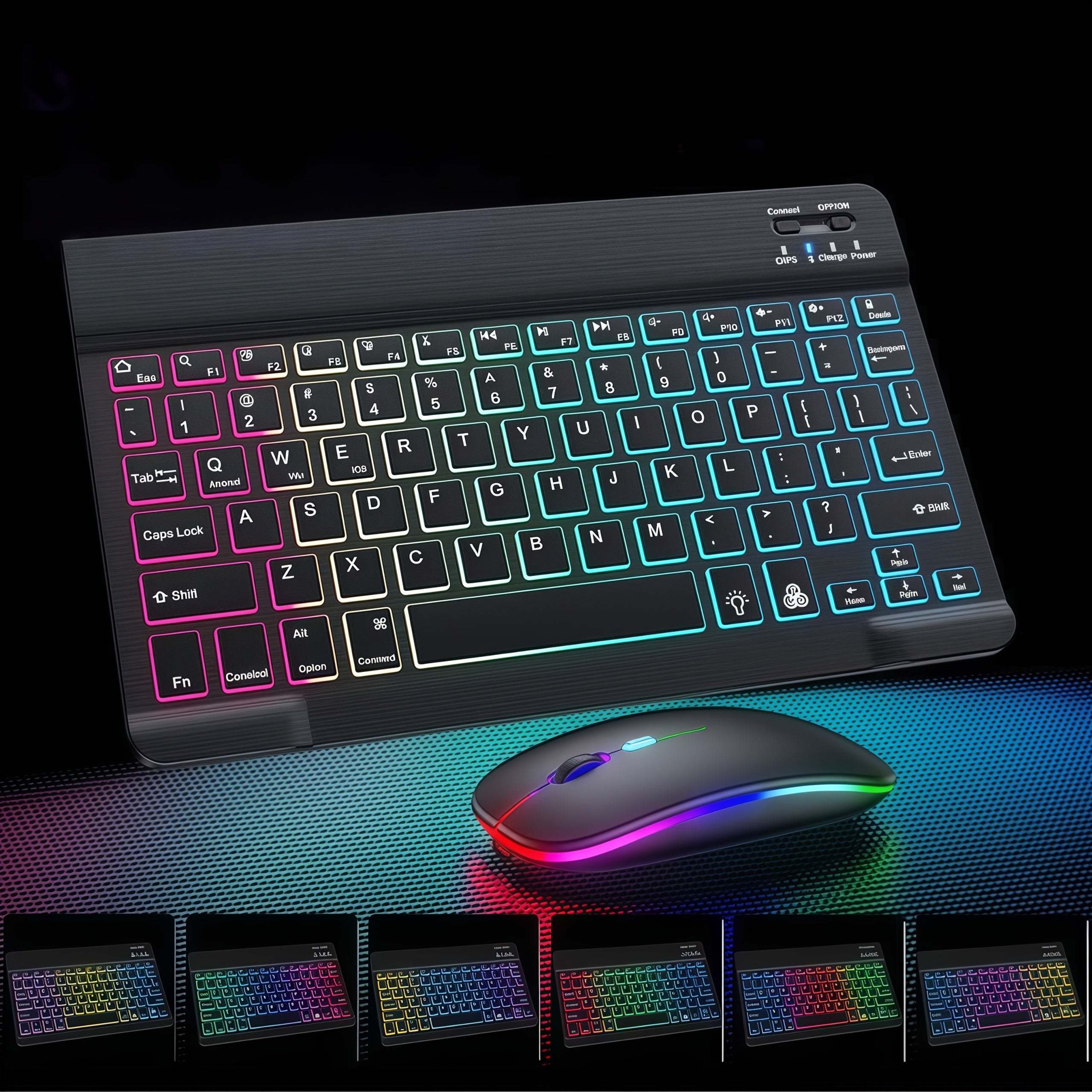 KLZO Keyboard and Mouse Combo Compatible for PC, Computer Set with Color-Changing Backlight, 7 Color RGB, Quiet Scissor- Keys, Ultra-Thin Compact, - (No Adapter Included)