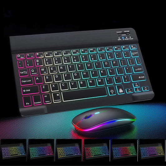 KLZO Keyboard and Mouse Combo Compatible for PC, Computer Set with Color-Changing Backlight, 7 Color RGB, Quiet Scissor- Keys, Ultra-Thin Compact, - (No Adapter Included)