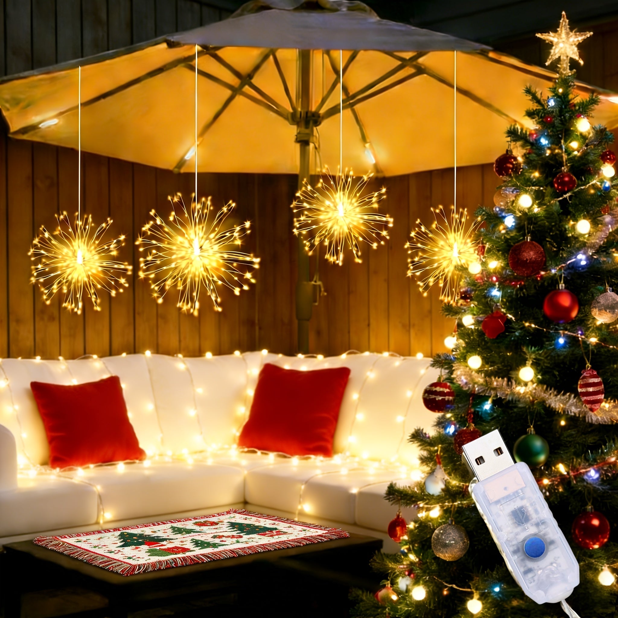 AMill 96-Light USB-Powered Cherry Blossom LED Fairy Lights - 5.9ft Faux Floral Garland with Dimmable Brightness, Warm & Cool Night Light, Plug & Play for Indoor Home Decor, Christmas, Bedroom, Kitchen, Party Decoration (No Batteries/Battery-Free