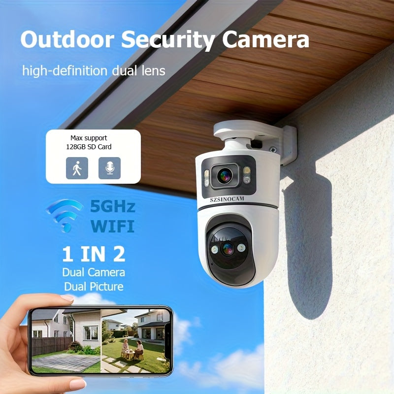 2.4G&5GHz Wireless WiFi, 4K Outdoor with Dual Lenses Security Camera, Rain-proofRotating, Night Vision, Dynamic Detection, Two-Way Call, Wifi Connectivity - Imagery & Christmas Halloween Decorations, Thanksgiving Day Gift, Cameras for Home Security.