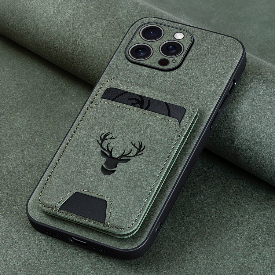 Wallet Phone Case Compatible with iPhone 16E/ 16promax/ 15plus/ 14pro/ 13promax/ 12/ 11, Luxury PU Leather, Card Holder and Stand, Moose