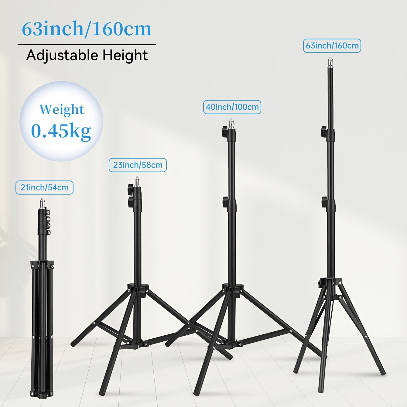 Perfect for Photography Studios, Video Shoots, And Lighting Setups, This Adjustable, Portable Floor Stand Supports Cameras And Lights. Features A Foldable Design with A Sturdy Base And Collapsible Legs for Easy Transport.