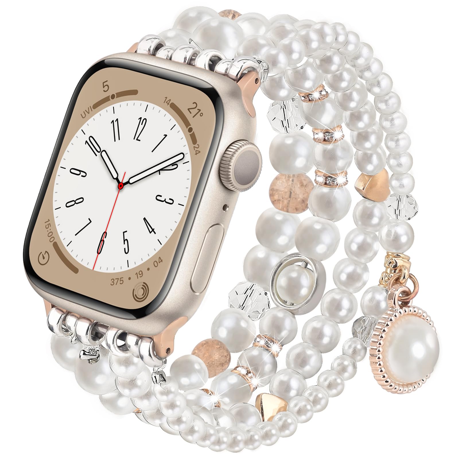 V-MORO Compatible for Apple Watch Pearl Bracelet Compatible with Series 11/10/9/8/7/6/5/4/3/2/1 & SE Smartwatch, Bling Strap Jewelry, Cute Elegant Pearls for / (Compatible with iWatch Series)