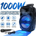 1000W Portable Wireless Party Speakers Loud Sound System with Subwoofer, Bass, 8-inch Speaker Karaoke Machine, FM Radio, EQ Mode, Strobe Lights with Wire Microphone, Remote Controls