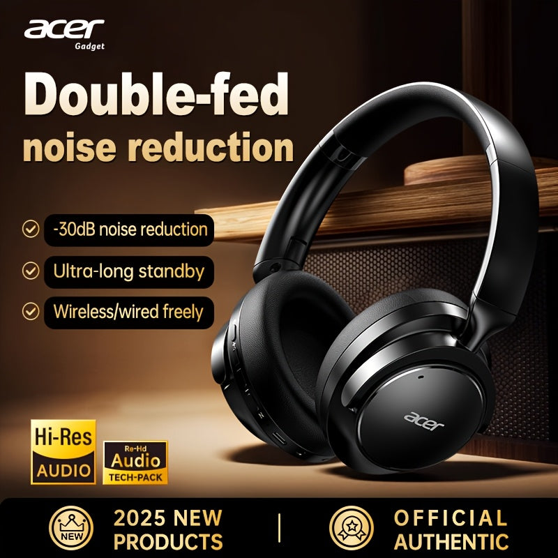 Acer Ohr560 Over-Ear Wireless Headphones with ANC Noise Cancellation, Full-Coverage Ear Design, Foldable, Built-In Microphone, Hi-Fi Stereo Sound, HD ENC Call Noise Reduction, Compatible with 3. 5mm Audio Cable, Ideal for Work, Travel, And Gaming Use