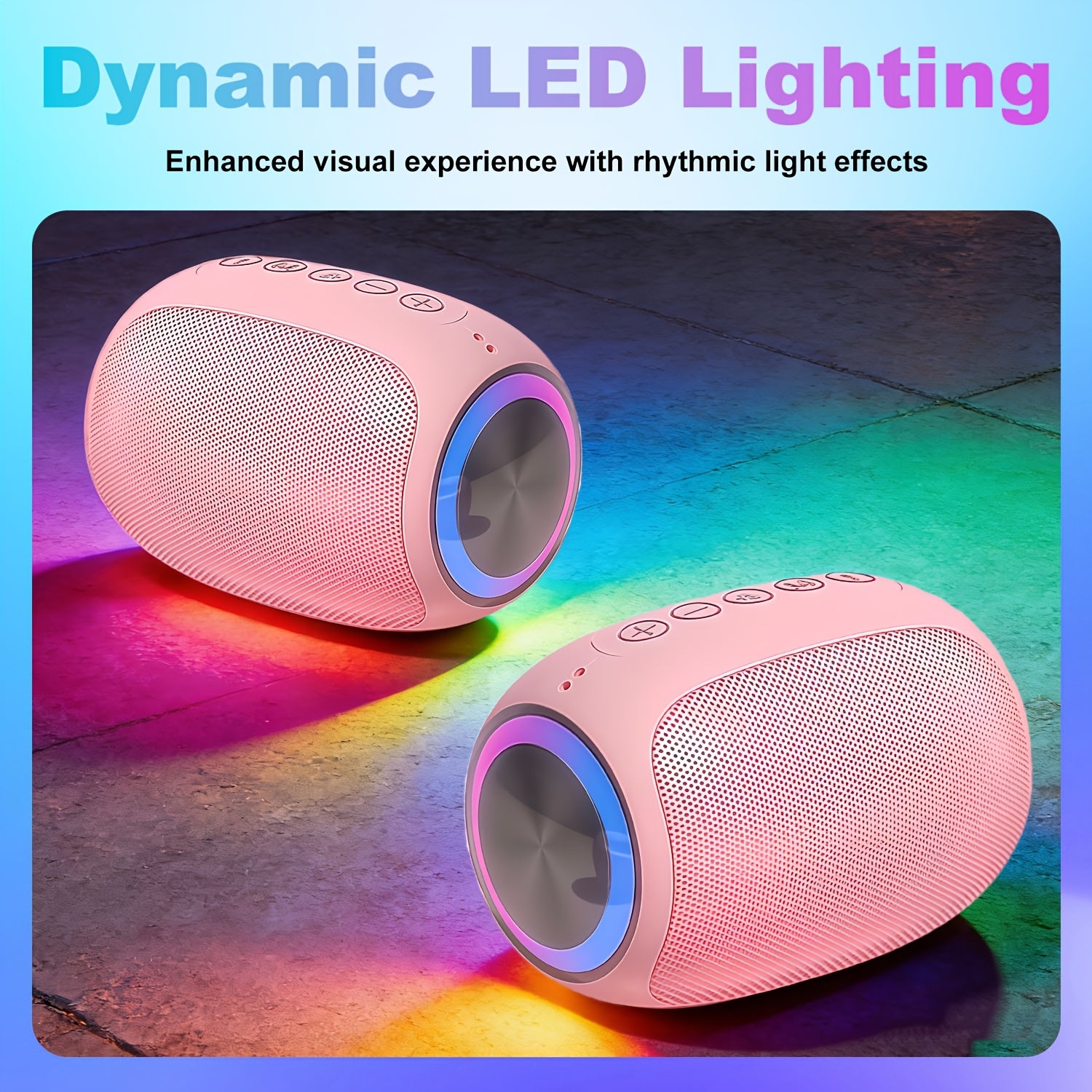 Foubeak Wireless Speaker, A Portable Speaker With Exceptional Sound Quality, A Pink Speaker With Colored Lights, A Dual-speaker Speaker, A Perfect Christmas Gift.