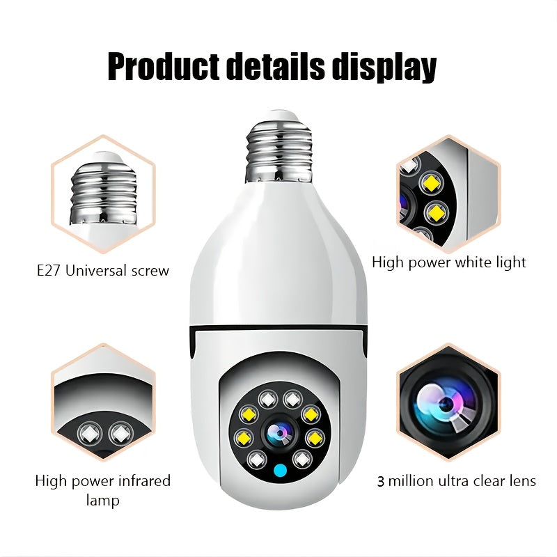 [1080P] 1/2Pc 3MP Light Bulb Camera 2.4Ghz Wifi, 1080P Wireless Surveillance Camera with Full-Color Night Vision, Two Way Audio, Motion Detection, 360° Pan&Tilt for Home Security