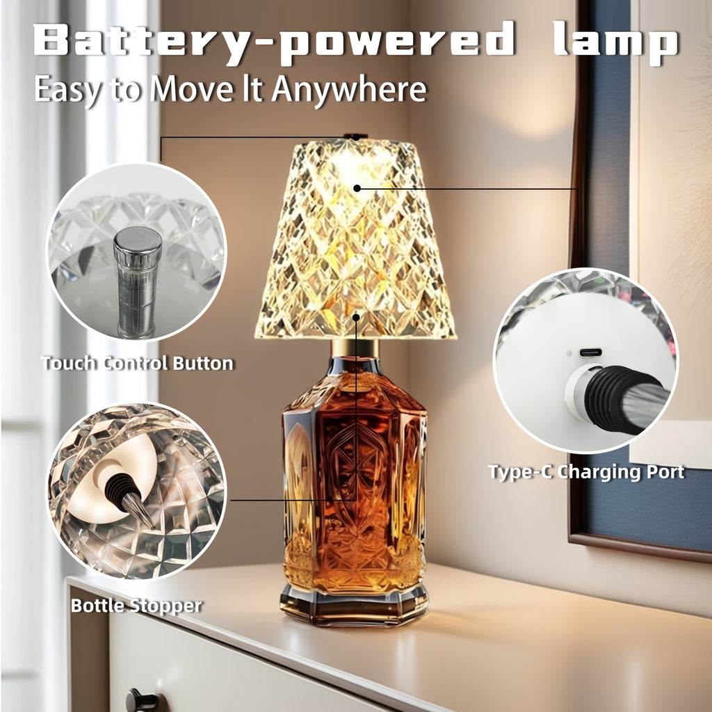 Crystal Clear Bottle Light, Table Lamp, Rechargeable LED Wine Lamp, Acrylic Lampshade, 2000Mah, 3 Colors, Bottle Lamp