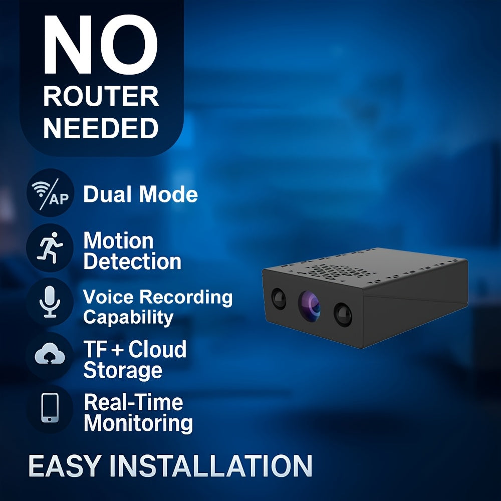 Full HD Mini Wireless Security Camera Night Vision Motion Detection Voice Recording Capability Built-In AP Hotspot No Internet Needed Easy Install Cloud Storage for Home Apartment Garage Porch Baby Pet Black Wireless Surveillance Camera