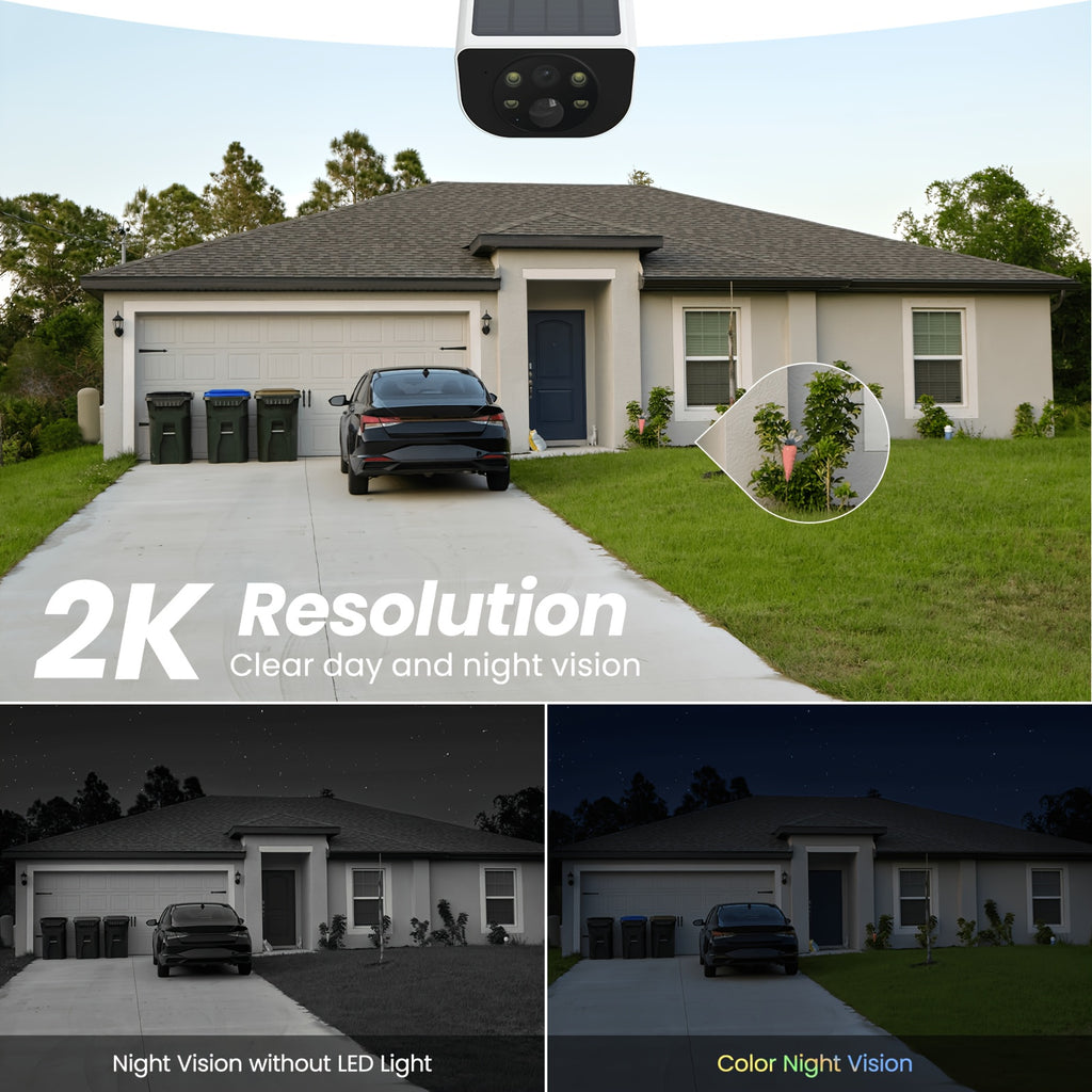 Wansview Solar Security Camera Outdoor, Wireless Security Camera, 2K HD Resolution, Color Night Vision, Two-Way-Audio, Motion Detection, SD Card/Cloud Storage, Compatible with Alexa/Google Home, 1/2/3/4 Solar Cam & 1pc Battery Camera
