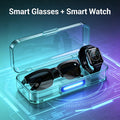 [Multi-Language Smart Glasses] AI Smart Glasses And Smart Full-Touch Screen Watch, Multi-Language Translation Supported Smart Glasses, New Multifunctional Audio Glasses, Built-In Microphone And Speaker, Wireless Smart Glasses for Music And Hands-Free Call