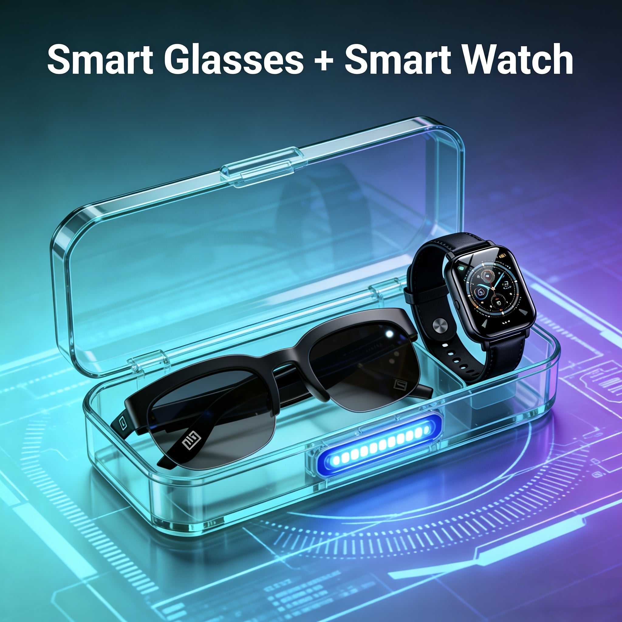 [Multi-Language Smart Glasses] AI Smart Glasses And Smart Full-Touch Screen Watch, Multi-Language Translation Supported Smart Glasses, New Multifunctional Audio Glasses, Built-In Microphone And Speaker, Wireless Smart Glasses for Music And Hands-Free Call