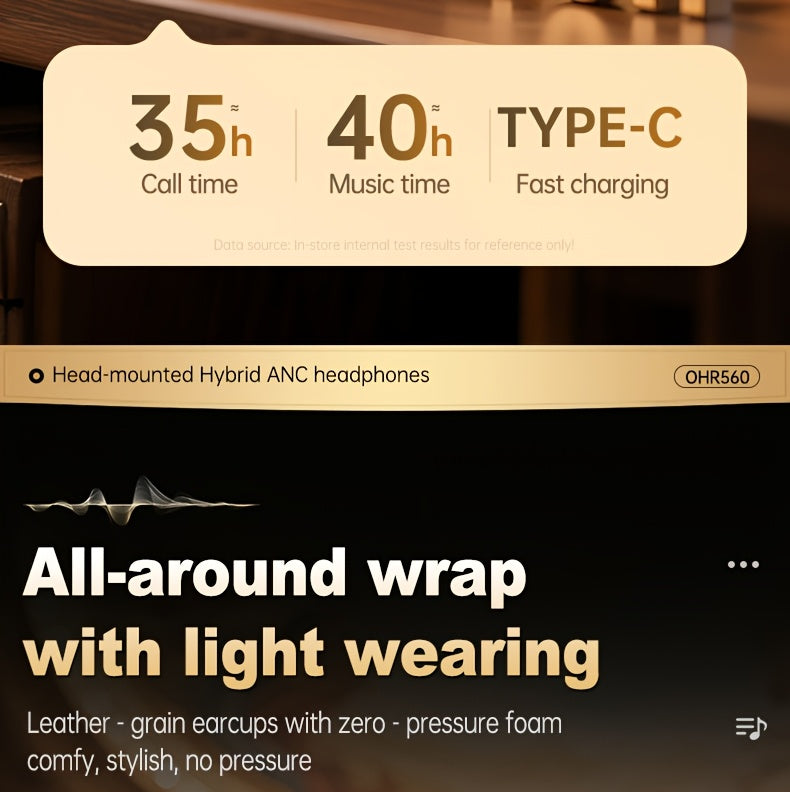 Acer Ohr560 Over-Ear Wireless Headphones with ANC Noise Cancellation, Full-Coverage Ear Design, Foldable, Built-In Microphone, Hi-Fi Stereo Sound, HD ENC Call Noise Reduction, Compatible with 3. 5mm Audio Cable, Ideal for Work, Travel, And Gaming Use