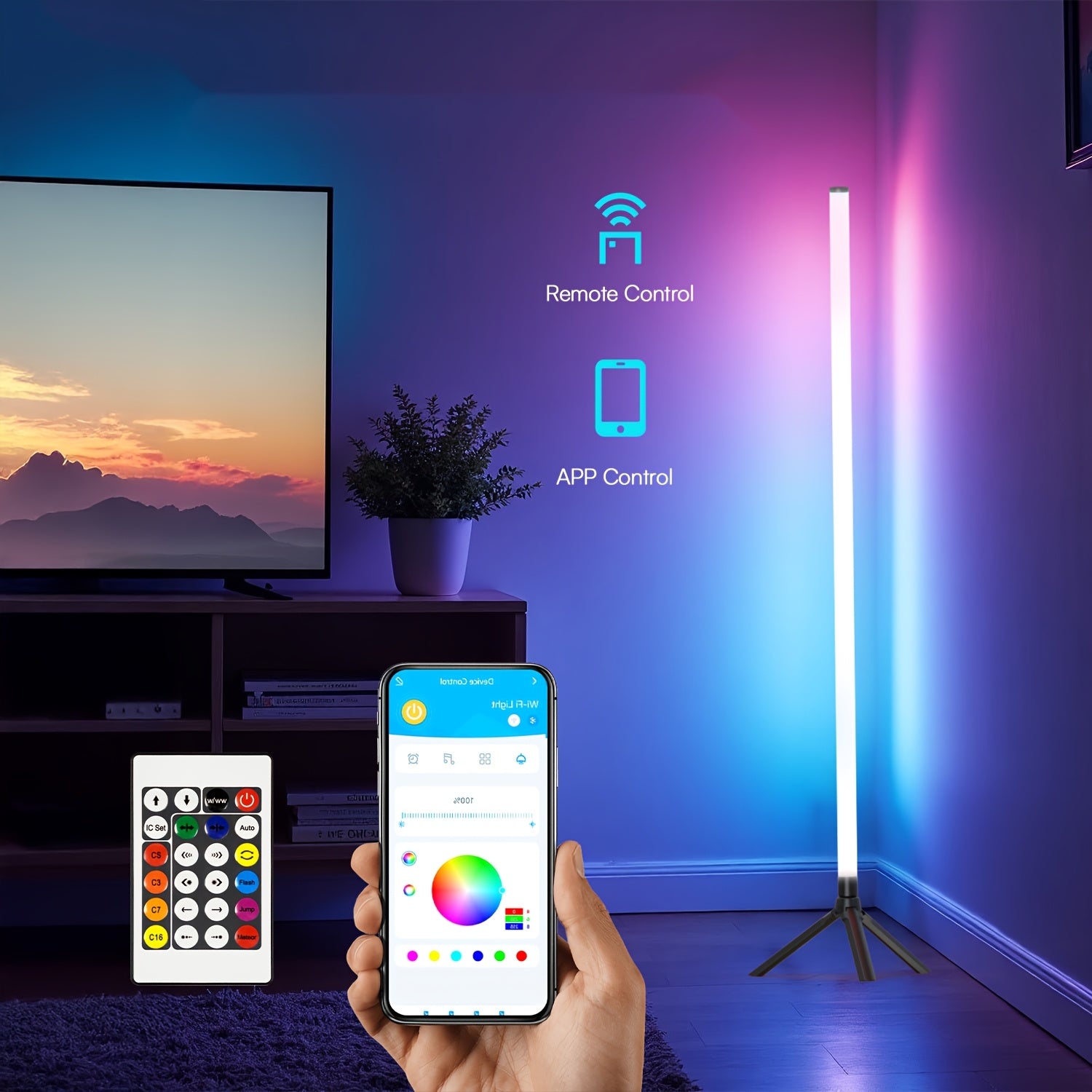 [RGB Floor Lamp] 1Pack/2Pack 360° Smart RGB Floor Lamp RGB Tube Light Bar With Light Stand - App & 24-Key Remote Control, 16 Million Colors, Music Sync, High Brightness Mood Lighting For Bedrooms, Game Rooms, DJ Lighting, Dance Club, Parties Decor