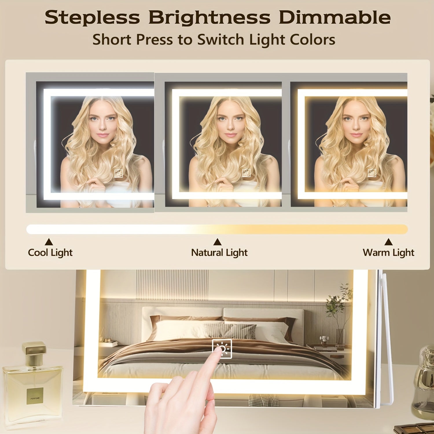 Vanity Mirror with Lights - Smart Touch Control 3 Colors & Adjustable Brightness Makeup Mirror with 15X Magnifier, 360° Rotation for Bedroom Bathroom & Dressing Room Perfect Gift for Women, Room Decor, Girly Must Haves Cheap, for Professional & Home